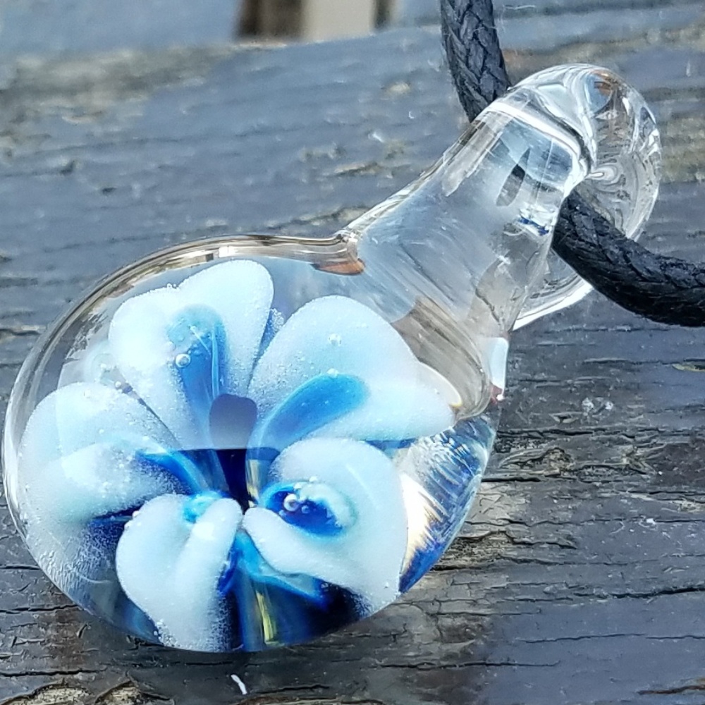 Art Glass Floral Flame Worked Pendant Necklace